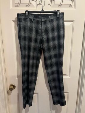 Express Men's Black and Gray Plaid Dress Pants